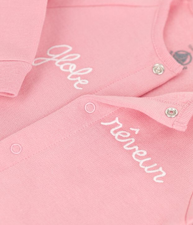 Combinaison  b&eacute;b&eacute; molleton en coton biologique rose