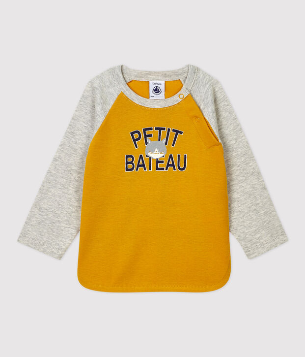 T-shirt voor baby's in katoen geel/grijs
