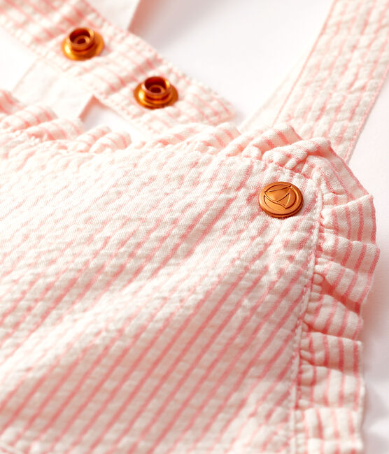 Salopette courte bébé fille rayée rose ROSAKO/blanc MARSHMALLOW