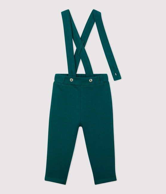 Broek met schouderbandjes van molton baby. groen PINEDE