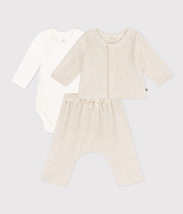 Ensemble en velours et body b&eacute;b&eacute; beige chin&eacute;