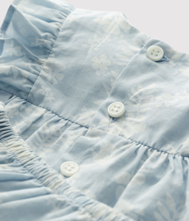 Jurk met bloomer met Hawa&iuml;print van biologische popeline voor baby's blauw/wit