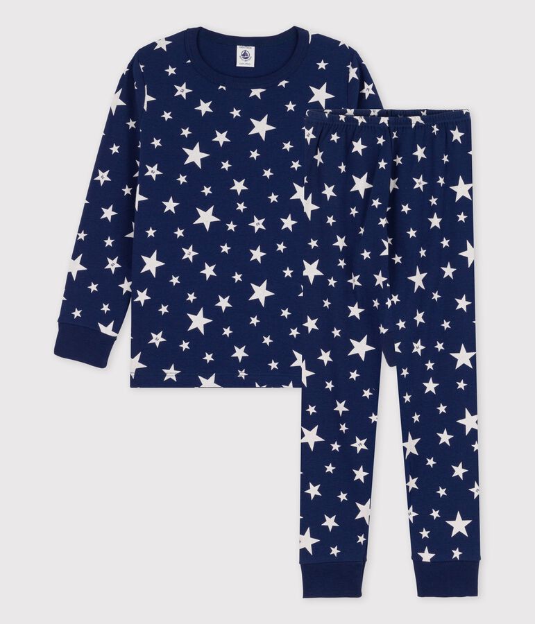 Pyjama &eacute;toiles en coton enfant bleu/blanc