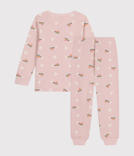 Kinderpyjama van geruwde fleece met sterren- en hartjesprint roze SALINE/wit MULTICO