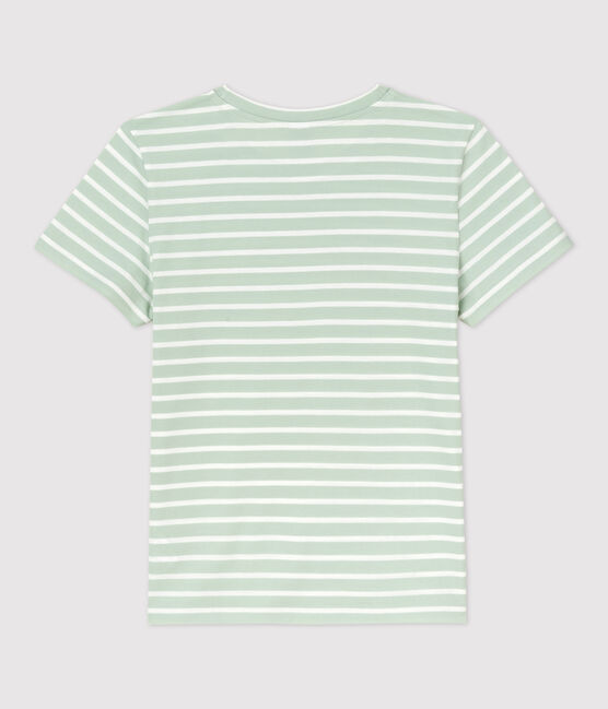 DE STRAIGHT-FIT, T-shirt voor dames met ronde hals in biokatoen groen HERBIER/ MARSHMALLOW