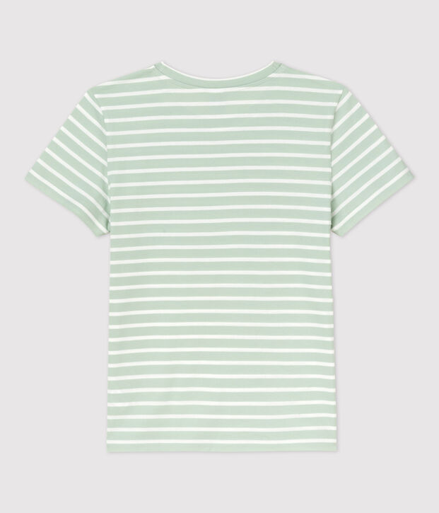 DE STRAIGHT-FIT, T-shirt voor dames met ronde hals in biokatoen groen/wit