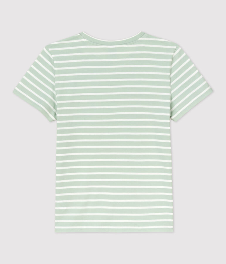 Tee-shirt LE DROIT col rond en coton bio Femme vert/blanc