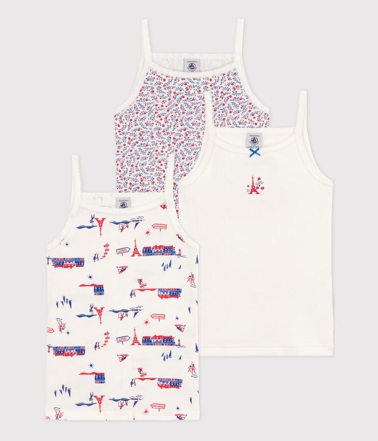 Set van 3 katoenen meisjeshemdjes met bandjes en Parijs-print multicouleur