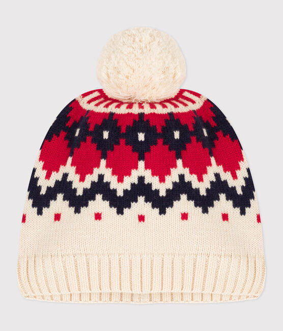 Bonnet jacquard en laine enfant garçon-fille blanc AVALANCHE/ MULTICO