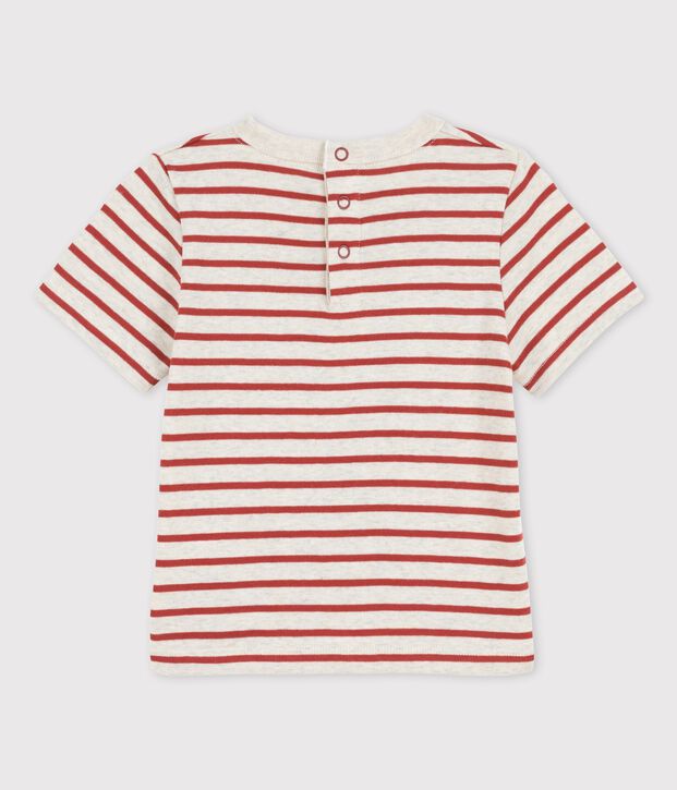T-shirt van biokatoen met korte mouwen en streepjes voor baby's. beige/bruin