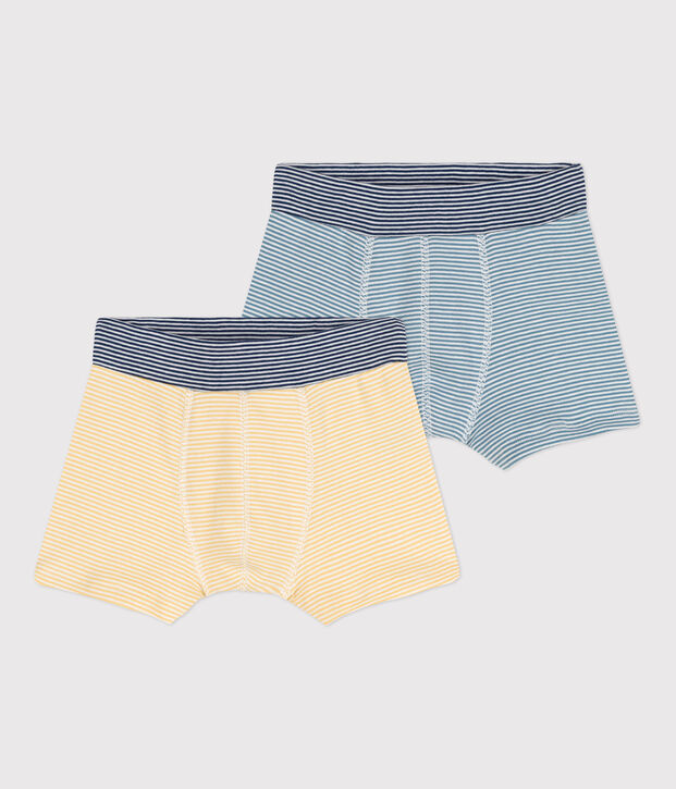 Set van 2 katoenen jongensboxershorts met fijne streepjes multicouleur