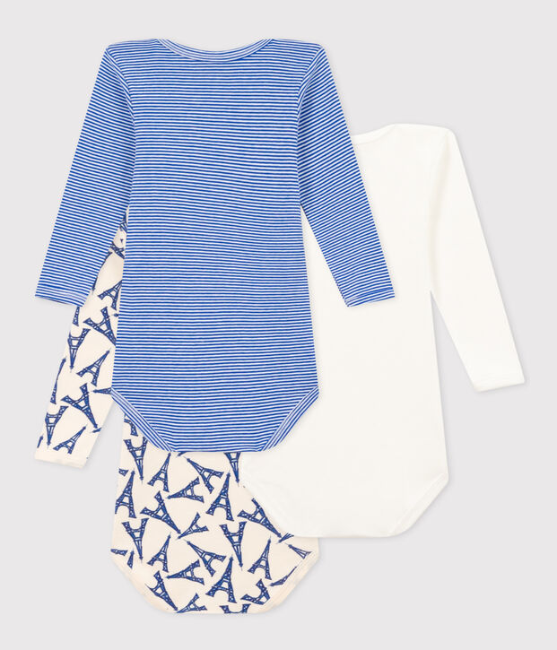 Lot de 3 bodies manches longues Paris b&eacute;b&eacute; en coton multicouleur
