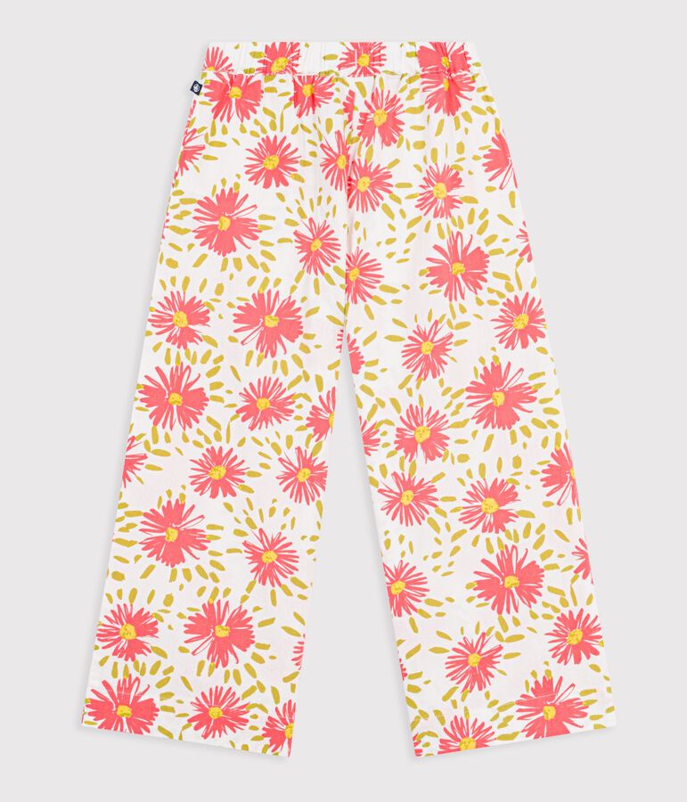 Katoenen kinderbroek met bloemen wit/multicouleur