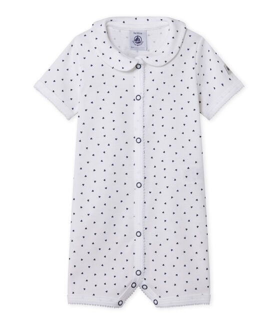 Babypyjama zonder voetjes met hartjesdessin wit ECUME/blauw MEDIEVAL