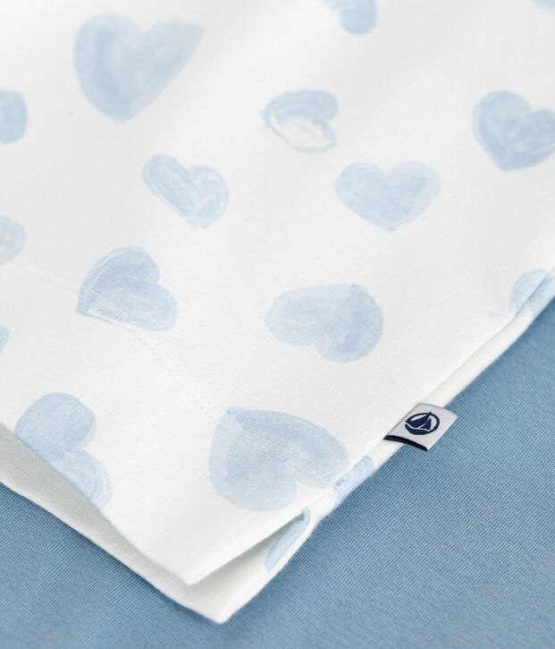 Katoenen damespyjama met hartjesprint blauw/multicouleur