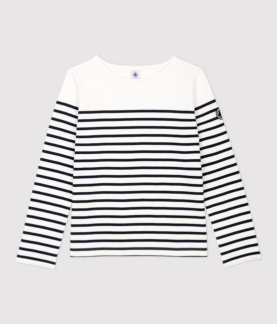 Iconische marinetrui van katoen Dames wit MARSHMALLOW/blauw SMOKING
