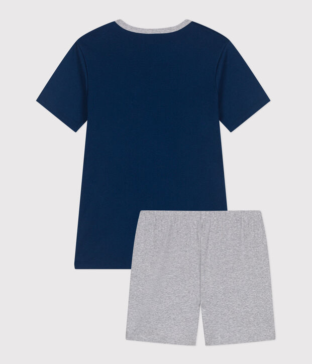 Pyjama short enfant en coton uni bleu/gris