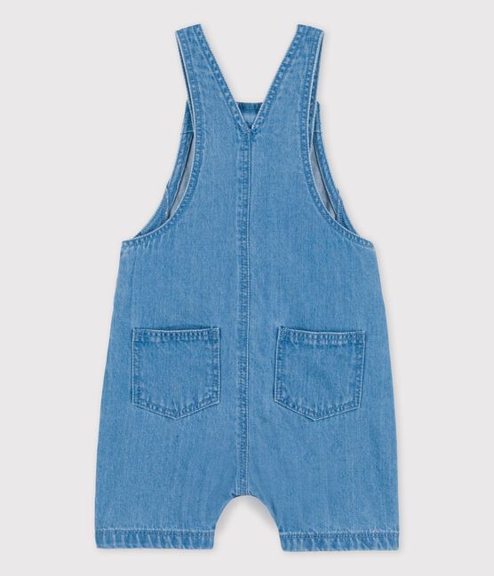 Korte lichte tuinbroek van biologisch denim voor baby's blauw DENIM CLAIR