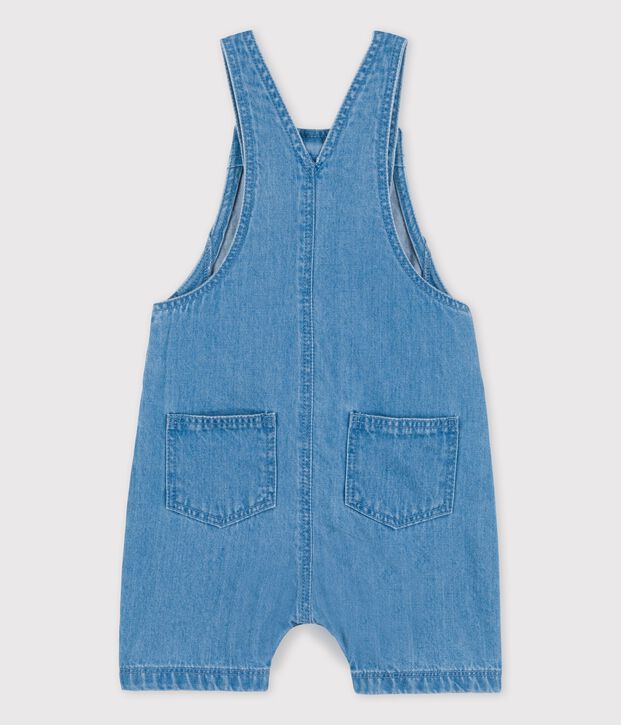 Korte lichte tuinbroek van biologisch denim voor baby's blauw