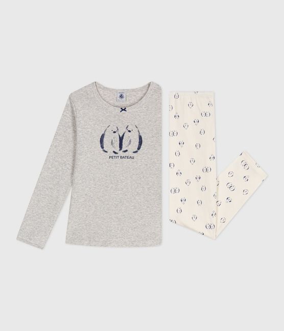 Katoenen kinderpyjama met pinguïnprint grijs BELUGA/wit MULTICO