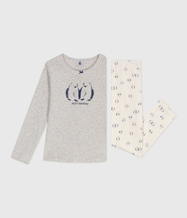 Katoenen kinderpyjama met pingu&iuml;nprint grijs BELUGA/wit MULTICO