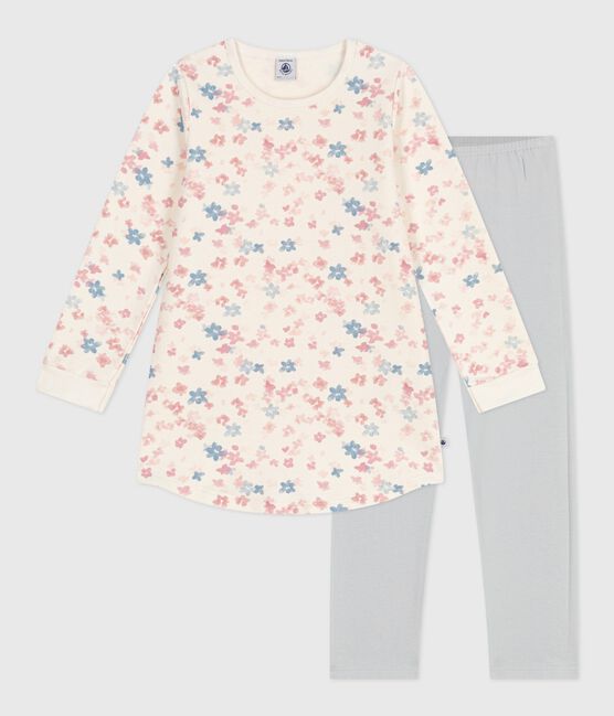 Chemise de nuit et legging enfant en molleton imprimé fleurs MILK/ MULTICO