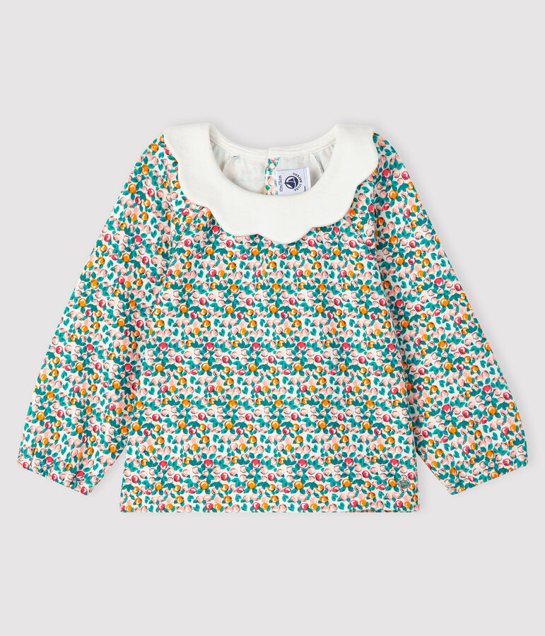 Blouse met lange mouwen babymeisje wit MARSHMALLOW/wit MULTICO