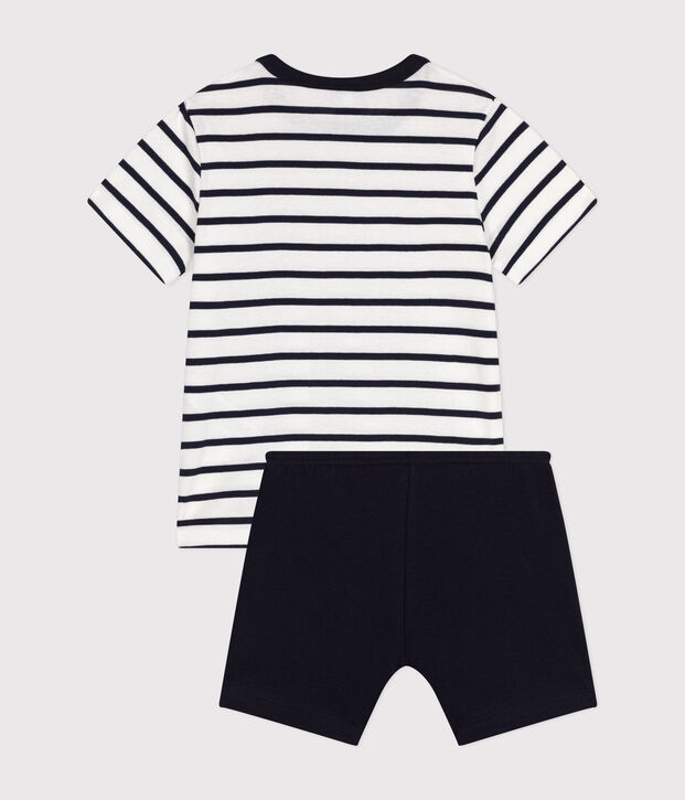 Katoenen marini&egrave;re-pyjama voor jongens wit/blauw