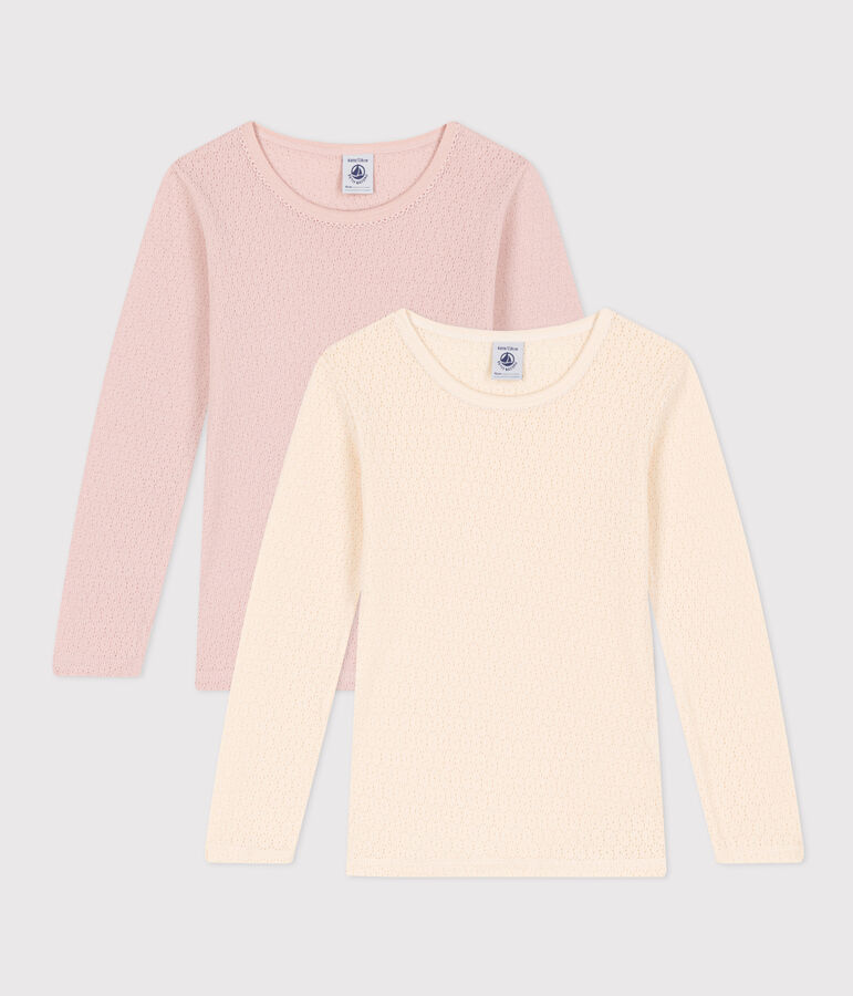 Lot de 2 tee shirts manches longues en coton ajour&eacute; petite fille multicouleur