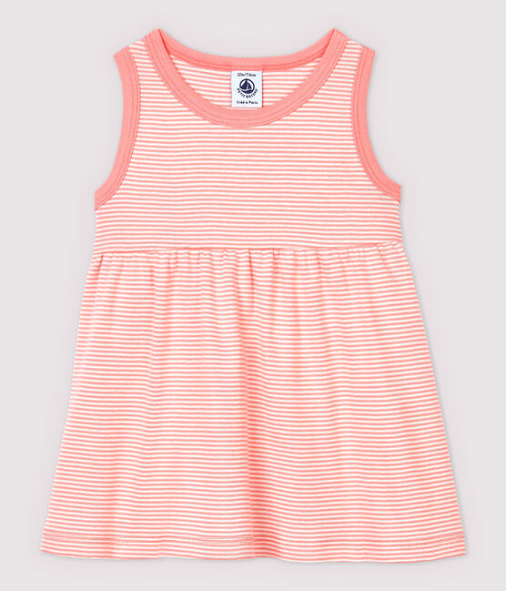 Robe rayée sans manches en côte bébé fille rose GRETEL/blanc MARSHMALLOW