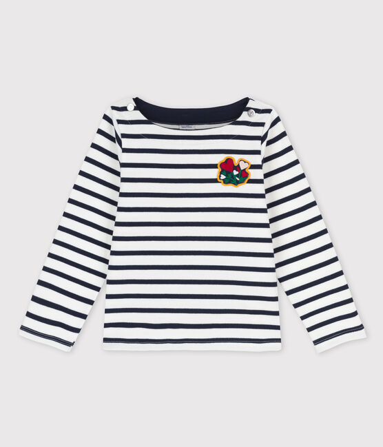 Marinière en coton enfant fille blanc MARSHMALLOW/bleu SMOKING