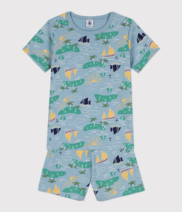 Katoenen ontdekkingspyjama voor kleine meisjes en jongens blauw/multicouleur