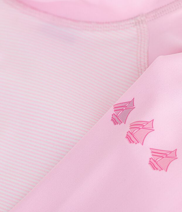 Tee-shirt de bain anti uv enfant manche longue &agrave; rayures rose/blanc