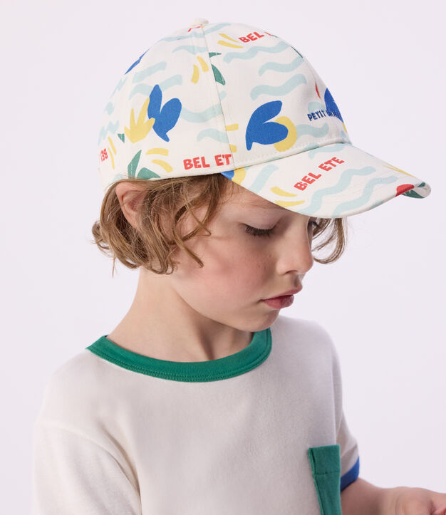 Katoenen kinderpet met palmprint ecru/multicouleur