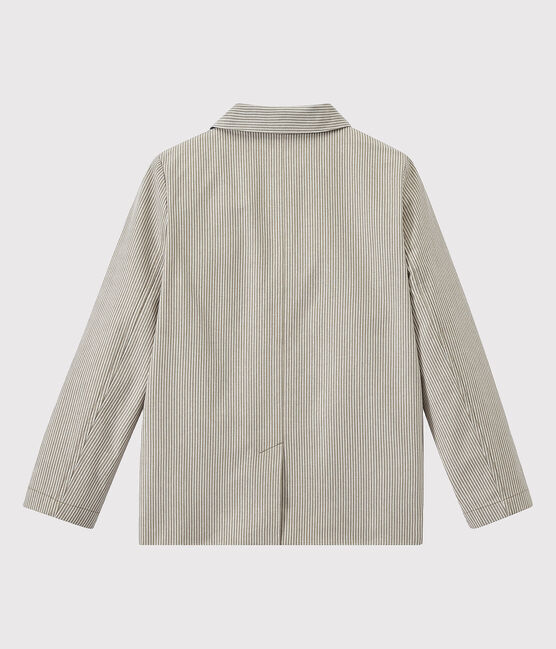 Gestreepte blazer in canvas voor jongens grijs MINERAI/wit LAIT