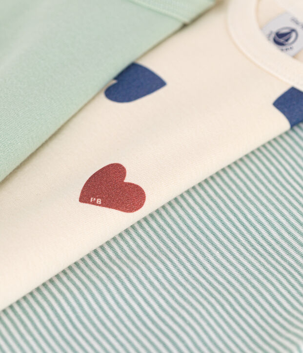 Setje met 3 katoenen body's met lange mouw en drie hartjes voor baby's multicouleur