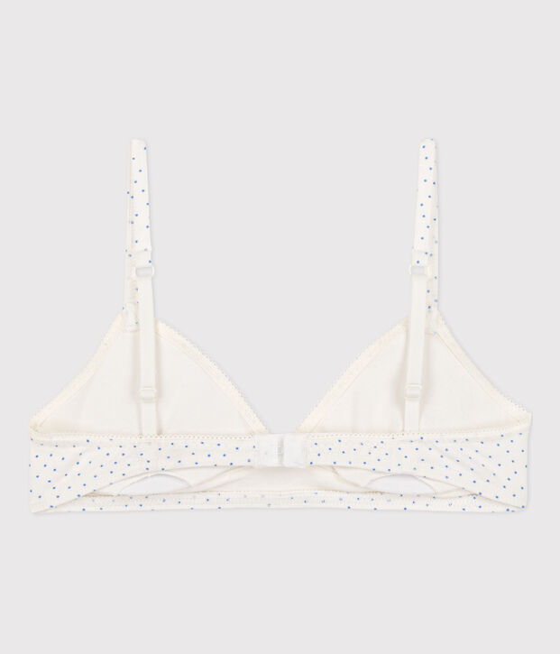 Soutien gorge &agrave; pois en coton et &eacute;lasthanne fille blanc/bleu