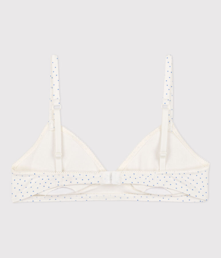 Soutien gorge &agrave; pois en coton et &eacute;lasthanne fille blanc/bleu