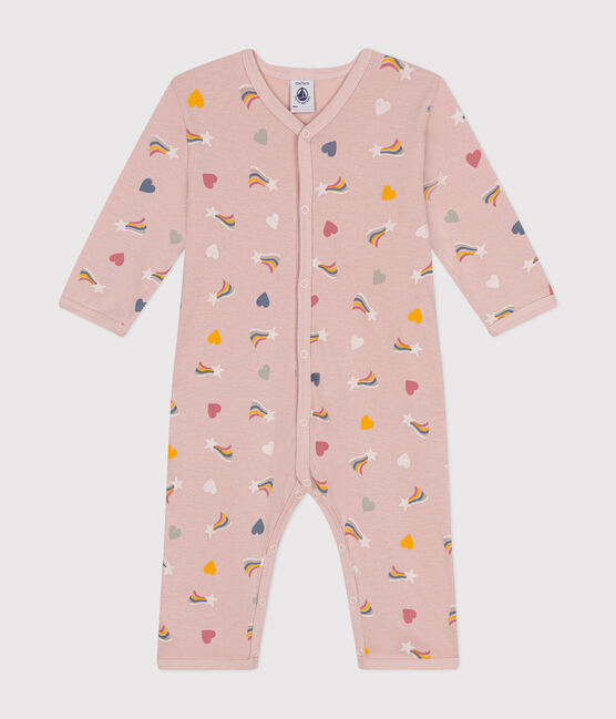 Katoenen babypyjama zonder voetjes met print roze SALINE/wit MULTICO