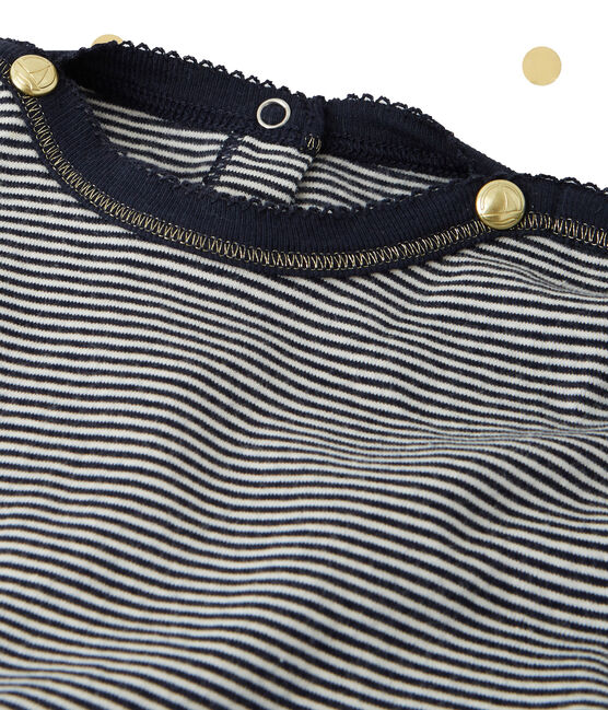 Meisjesjurk twee-in-één met lange mouwen Petit bateau x Marie-Agnès Gillot blauw SMOKING/beige COQUILLE