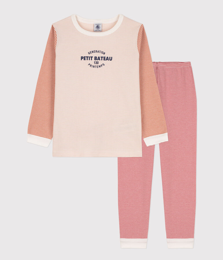 Pyjama milleraies tricolore en coton enfant rose SALINE/blanc MULTICO