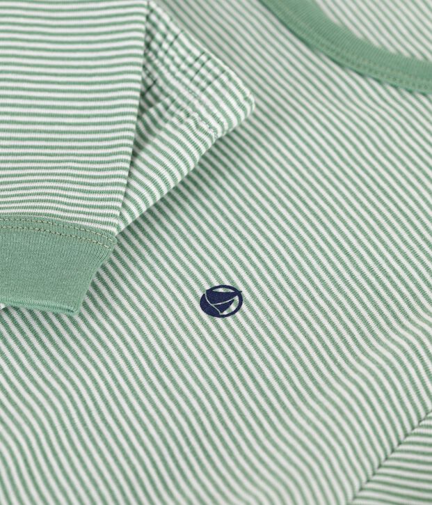 Pyjama enfant en coton &agrave; rayures vert/blanc