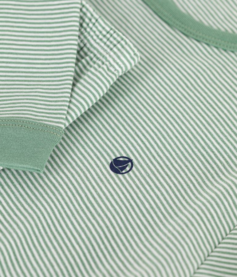 Pyjama enfant en coton &agrave; rayures vert/blanc
