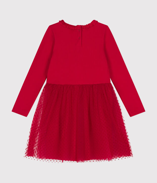 Robe en jersey lourd et tulle enfant fille rouge