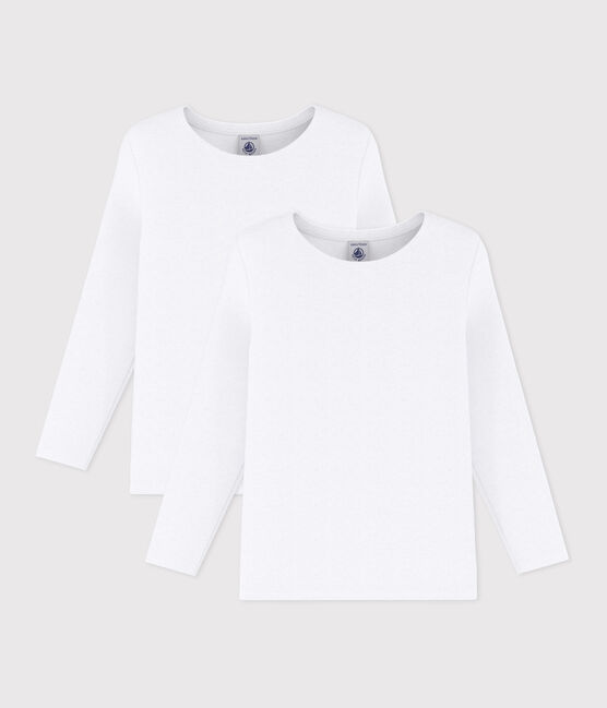 Set van 2 witte T-shirts met lange mouwen jongens variante 1