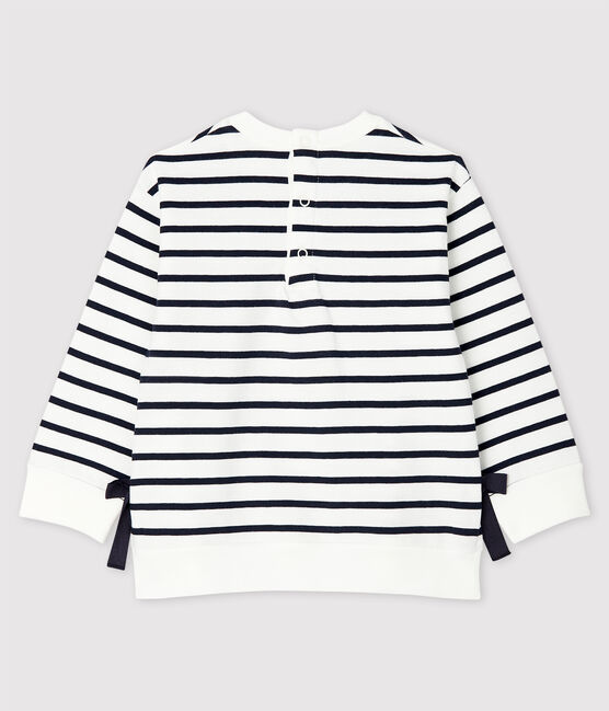 Jersey marinière voor babymeisjes met lange mouwen. wit MARSHMALLOW/blauw SMOKING