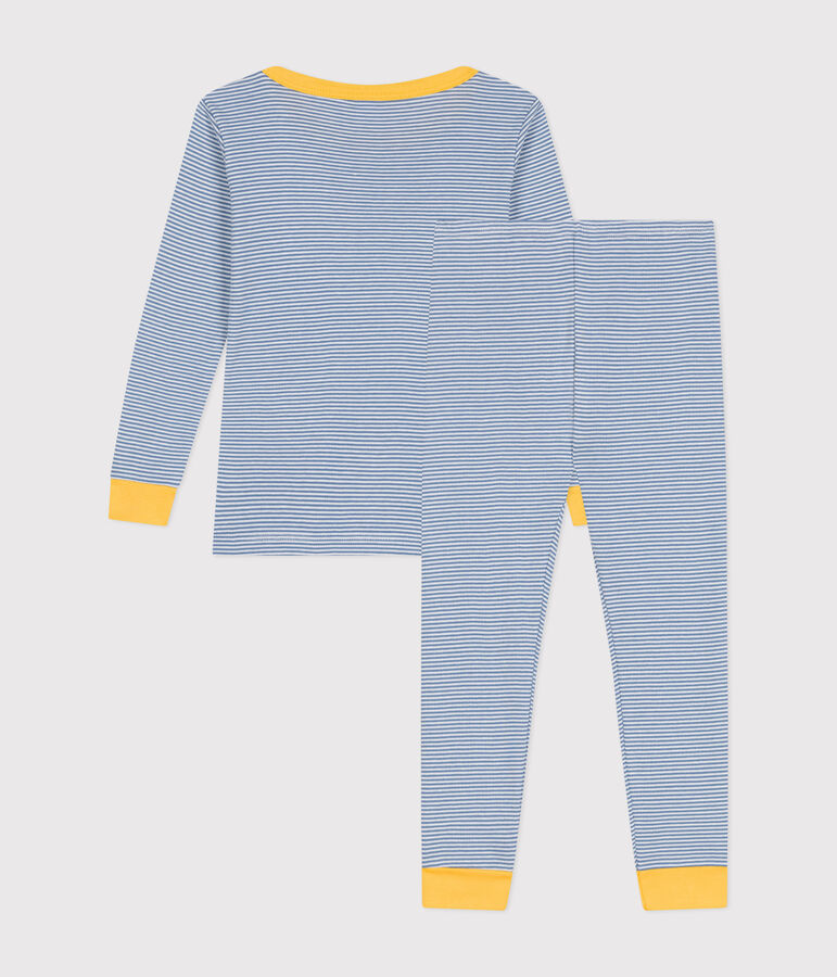 Pyjama ajust&eacute; en coton ray&eacute; enfant bleu/blanc