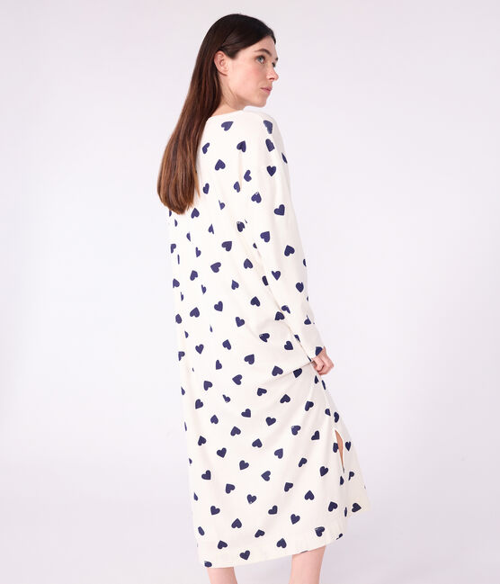 Chemise de nuit femme en coton imprimé cœur bleu MILK/ SOIR