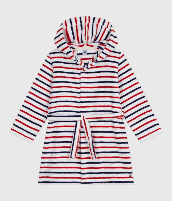 Peignoir enfant en coton éponge à rayures blanc MARSHMALLOW/blanc MULTICO