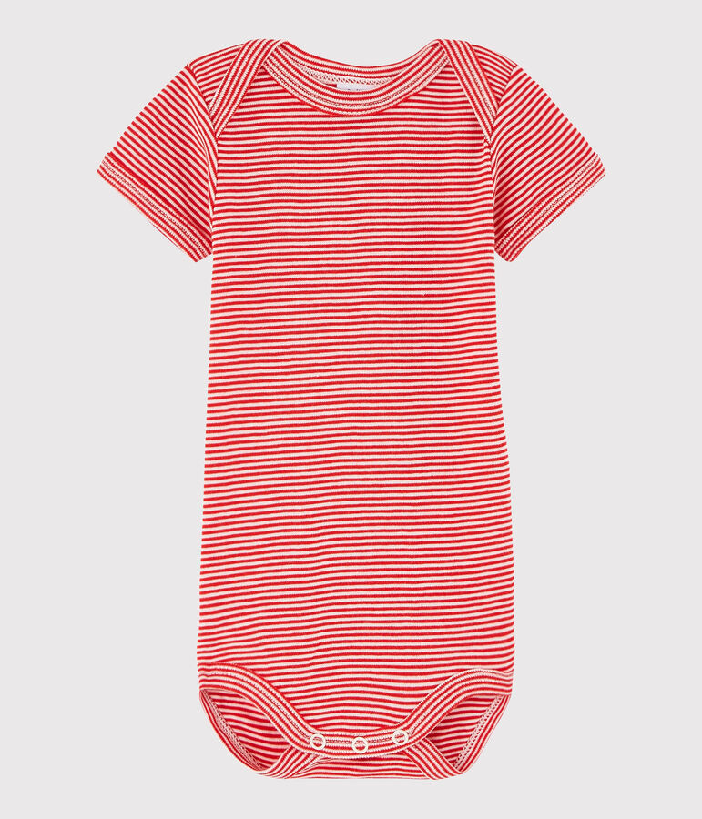 Rompertje met korte mouwen babymeisje - babyjongen rood PEPS/wit MARSHMALLOW